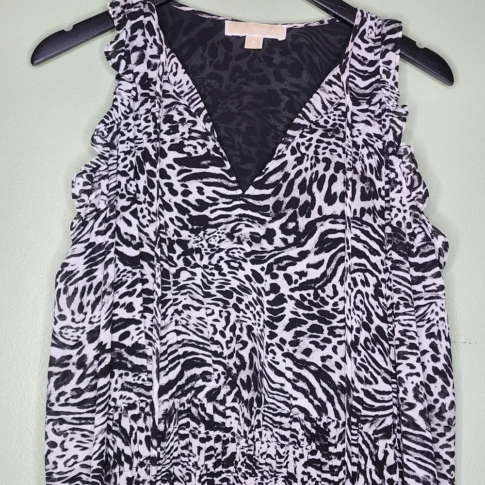 Michael Kors Long Sleeve Dress Black White Cold Shoulder Midi‎ Tassel Prep S